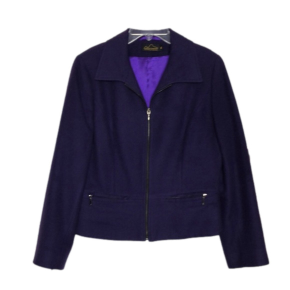 ANDEAN TRADITION - Alpaca Wool Purple Zip Front Blazer w/ Pockets - Size Medium - Picture 1 of 8